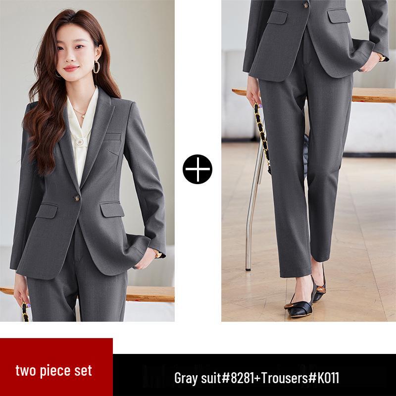 2024 Women's Gray Professional Suit Set - Spring/Autumn High-End Jacket for Workplace, Commute, or Interview