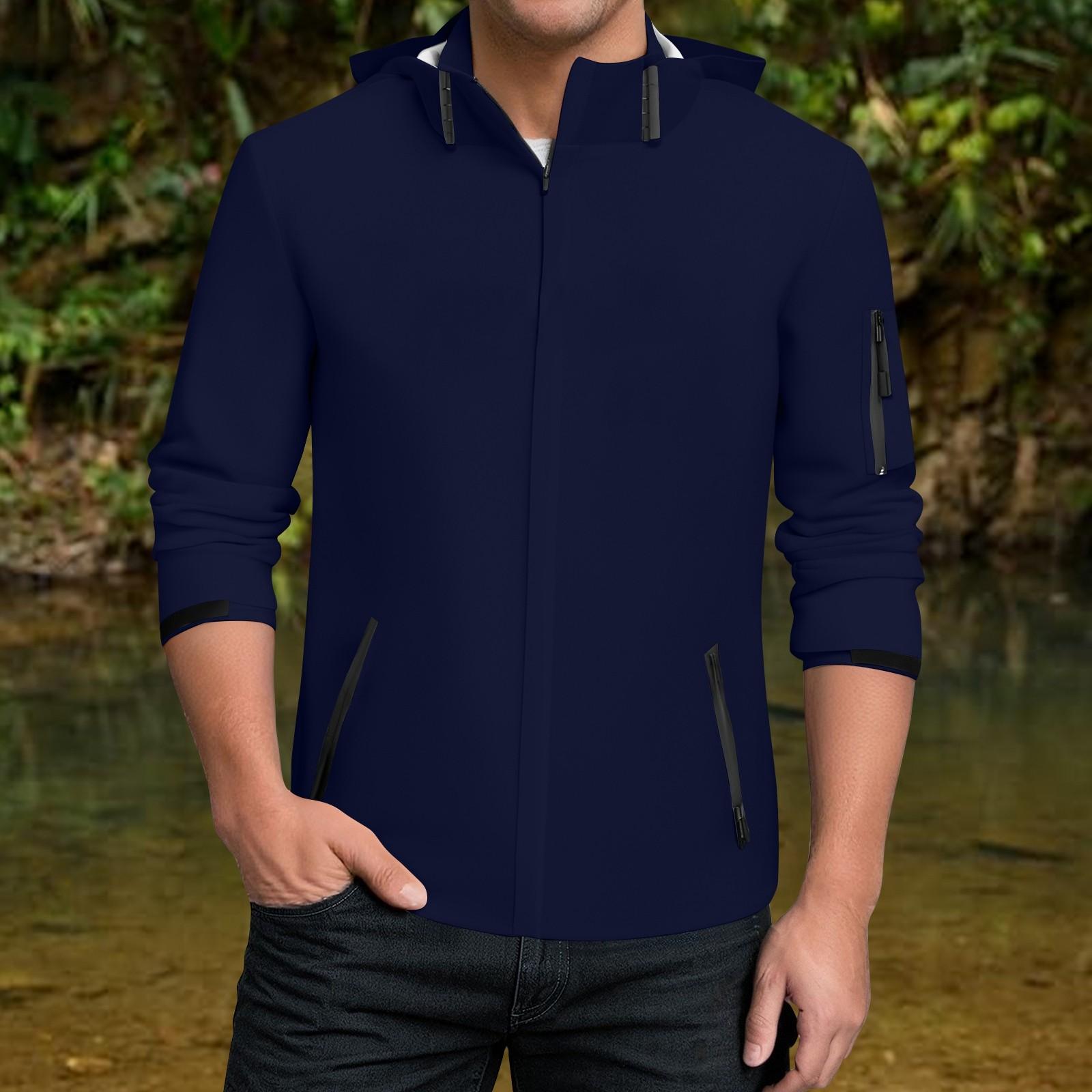 

Мужская водонепроницаемая ветровка, легкий дождевик с капюшоном для повседневной носки XXXXL тёмно-синий