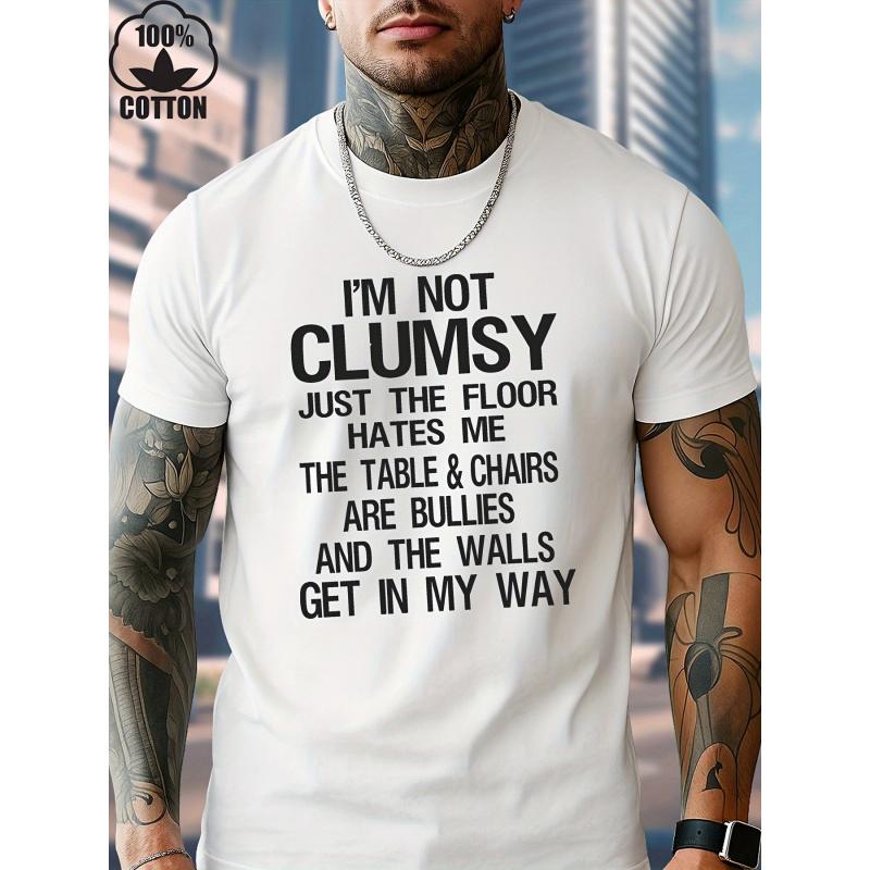Men'S & Unisex Funny "I'm Not Clumsy" Slogan T-Shirt - British Humor /Table/Chair/Wall Joke Print, 100% Cotton Casual Round Neck Short Sleeve Tee for