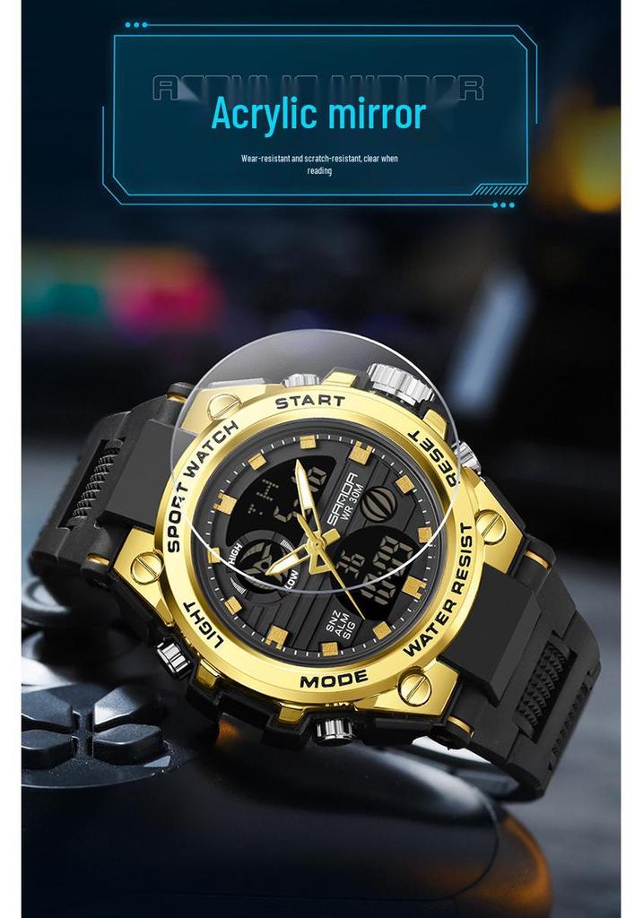 Sanda Teen's Waterproof Dual Display Sports Watch with Luminous Alarm