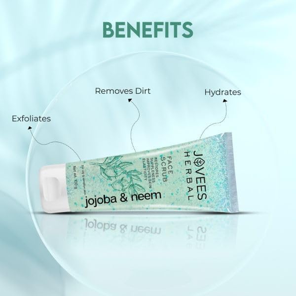 Jovees Herbal Jojoba And Neem Face Scrub For Oily Sensitive Skin 100g Gentle Exfoliator Deep Cleansing Restores Suppleness Alcohol Free Paraben Free