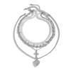 Fashion Diamond-Encrusted Cross Peach Heart-Shaped Necklace, Simple Imitation Pearl Beaded Collarbone Necklace For Women