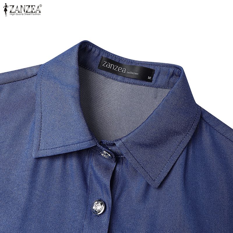 ZANZEA Dámské ležérní šaty s límečkem s volným dlouhým rukávem