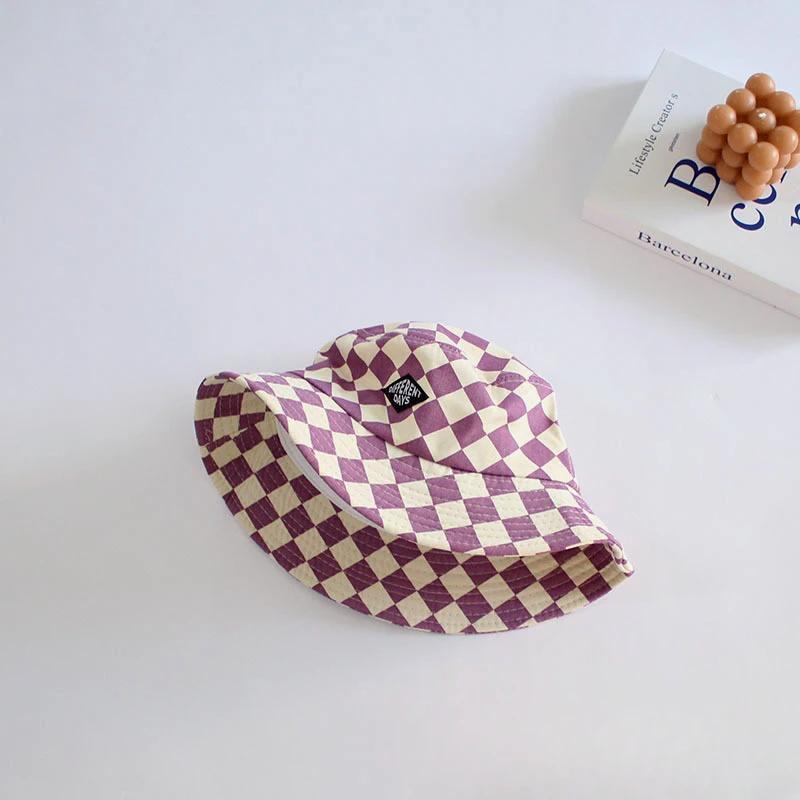 

Checkerboard Pattern Kids Bucket Hat Cute Plaid Baby Boys Girls Sun Hat Soft Kids Children Fisherman Panama Caps 50-52cm