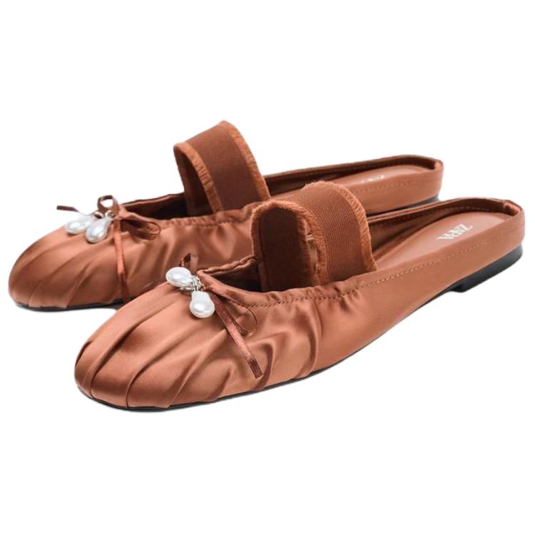 Zara Fashion Slip-On Anti-Wear Closed-Toe Slippers Women slippers Rust-Brown 3596610708