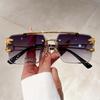 Luxury Vintage Rimless Sunglasses Women Fashion Trendy Leopard Head Frame Gradient UV400 Sun Glasses For Men