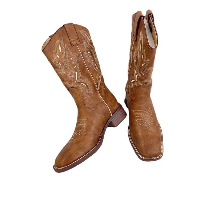 Fashion Embroidered Western Riding Cowboy Boots for women 2025 new boots with chunky heels