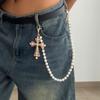Pants Chain Faux Pearls Metal Flower Decor Wallet Chain Multi-layered