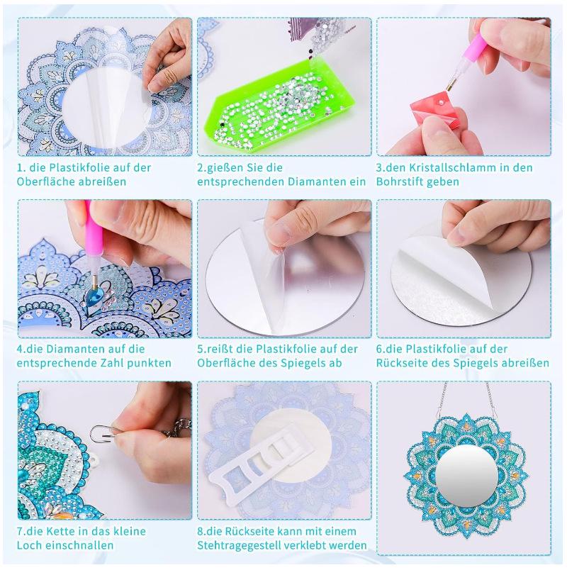 Mandala Crystal Diamond Painting Makeup Mirror Pendant - Special-Shaped DIY Handmade Design, In Stock