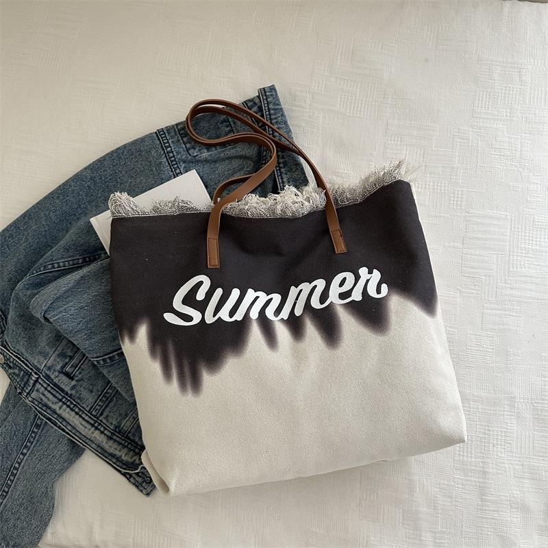 Large Capacity Fringed Bag Beach Bag Women's Shoulder Tote Bag Casual Lazy Wind Contrasting Color Handbag