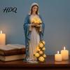 Lampă de Grădină cu Strălucire Aurie Moale Statuie de Exterior Fecioara Maria cu LED