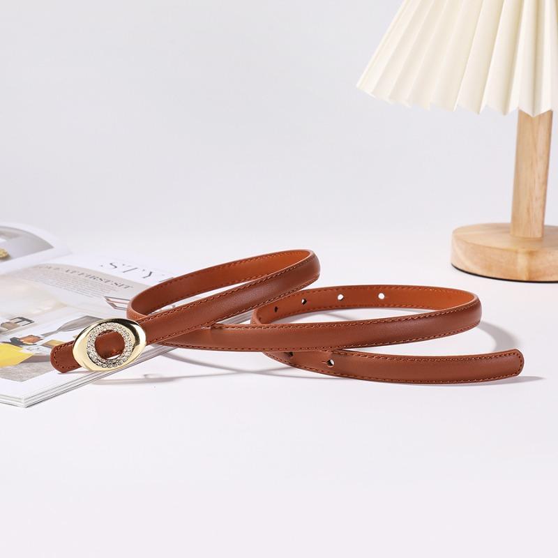 Meier New Top Grain Leather Skinny Belt with Rhinestone Embellishments - Slim Genuine Leather Belt