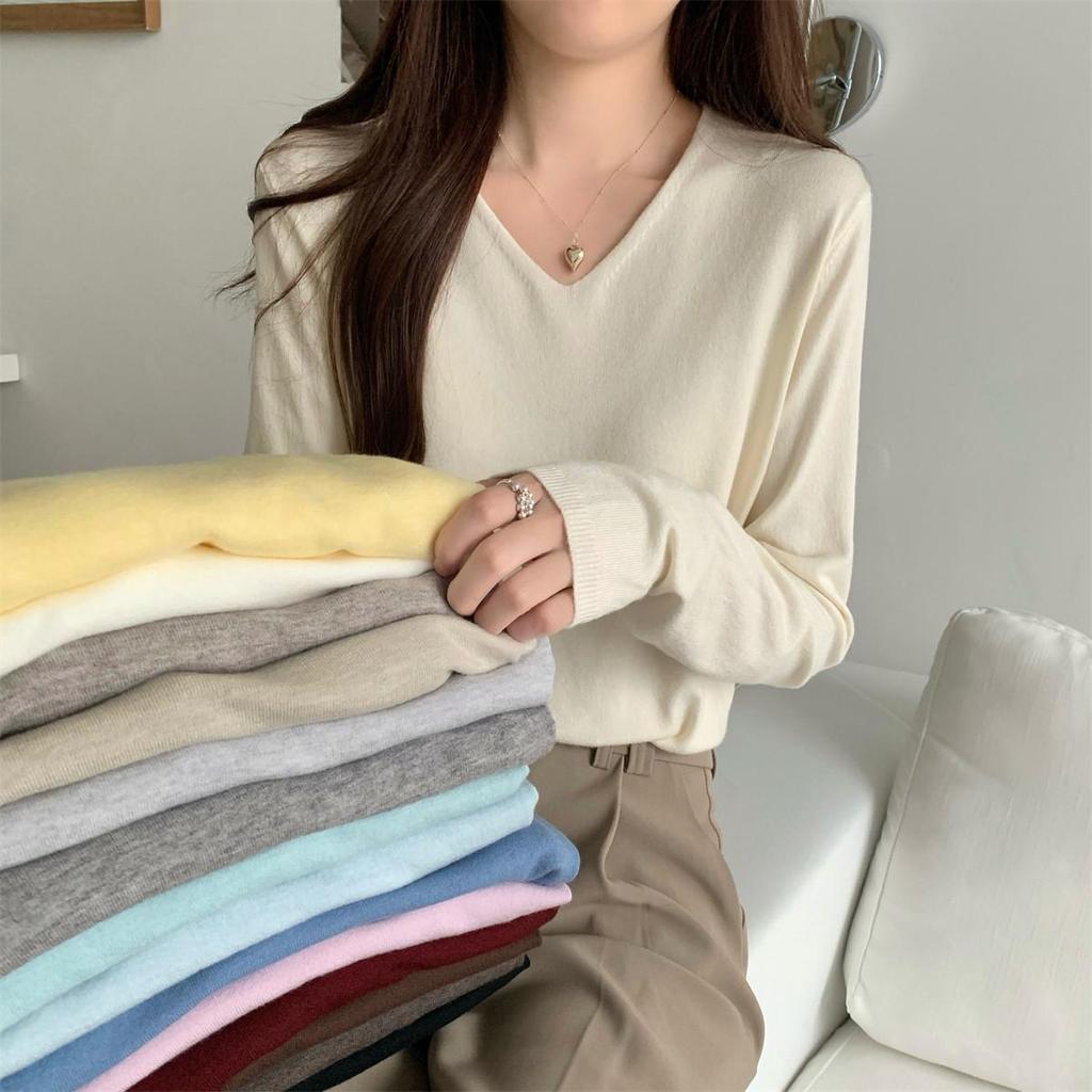 Damen Weicher Strick V-Ausschnitt Pullover - Lässig Langärmlig für Frühling, Herbst & Winter
