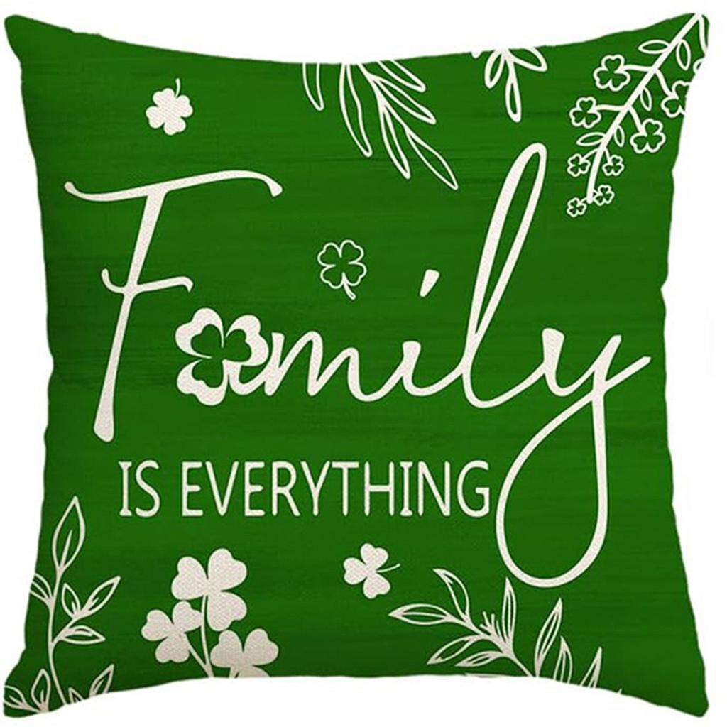 St. Patrick's Day Pillow Cover Line Printed Pillow Cover Green Four-leaf Crocodile Cushion Cover