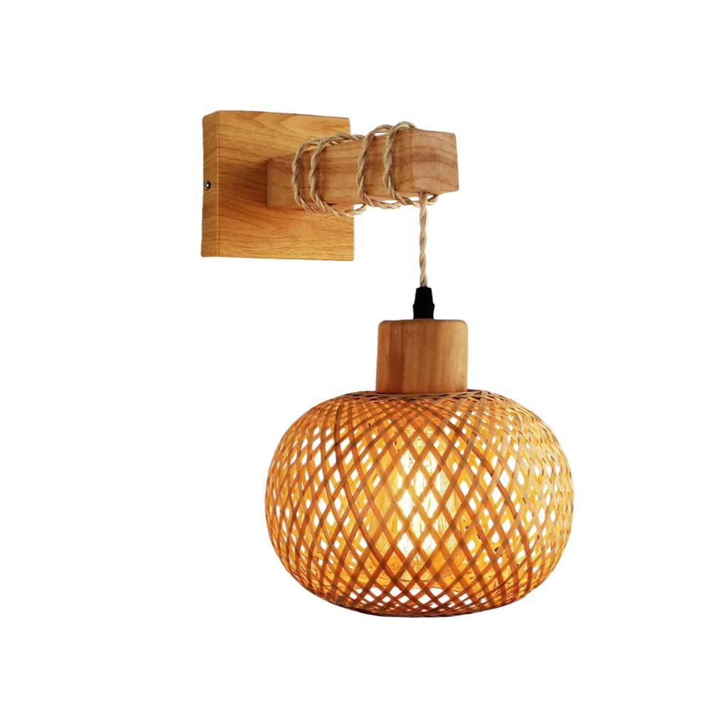 JOYINLED Japanese Boho Chandelier, E27 Bamboo Woven Wall Light for Bedroom Bathroom Living Room Vintage Rattan Plug-in Lamp 20cm