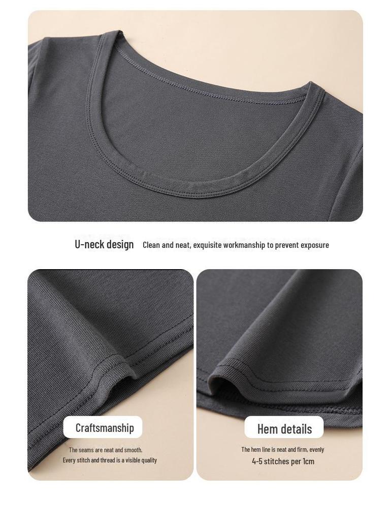 Premium Women's Summer U-Neck T-Shirt: Lightweight Inner Layer or Outer White Short Top