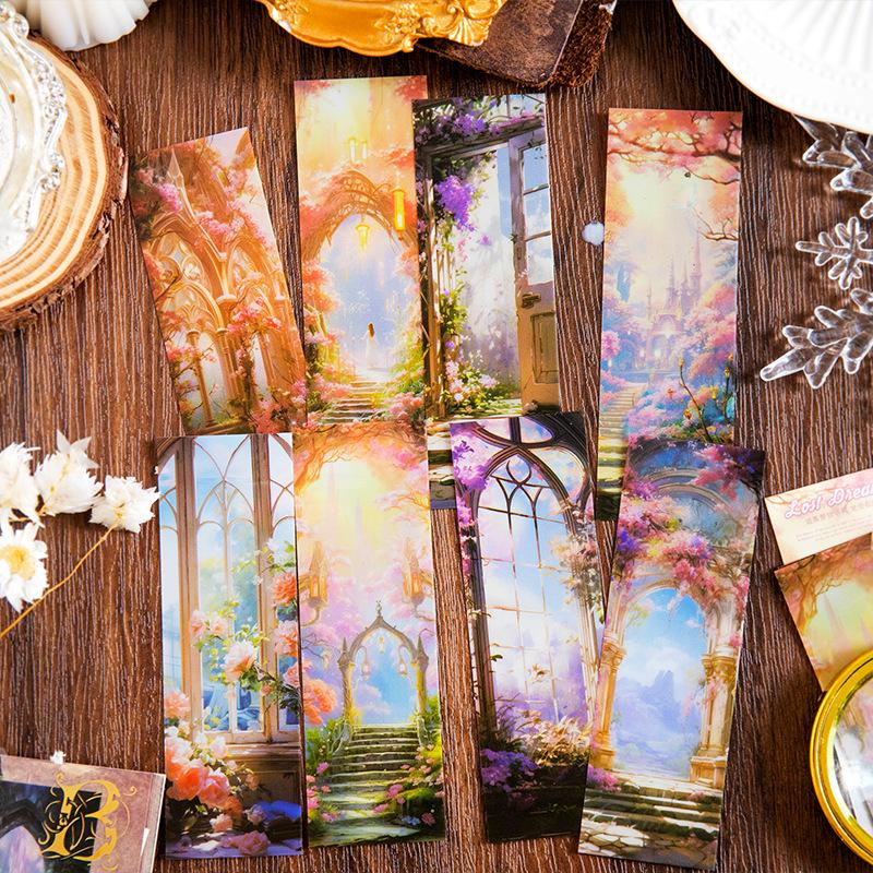 Yanji Retro Scenery PET Bookmark: Lost Dreamland Series - 8 Sheets, 4 Styles for DIY Journals and Decorations
