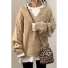 Suéter de Punto Casual de Color Sólido de Moda Tendencia Otoño Invierno para Mujer, Cuello en V, Básico, Jersey