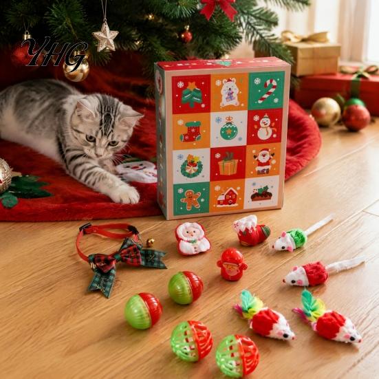 Holiday Pet Gift Box Christmas Cat Advent Calendar 2026, 12 Days Toys Set Countdown Enrichment with Interactive Mice, Balls, Plush Toys, Gifts