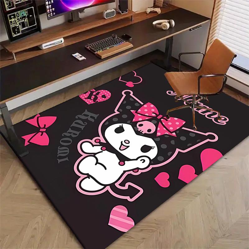 Custom Kuromi Mat Personalized Name, Polyester Washable Indoor Entryway Rug, Gift for Christmas, Easter, Thanksgiving Day