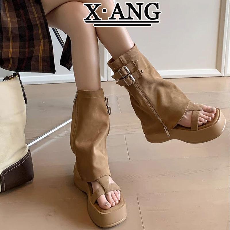 

Two wears removable cool boots, trouser tube boots, toe sandals, women s new muffin thick-soled heightening women s shoes 40