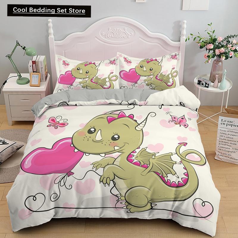 Cartoon Dinosaur Duvet Cover King Queen Kids Jurassic World Stegosaurus Tyrannosaurus Bedding Set 2/3pcs Polyester Quilt Cover