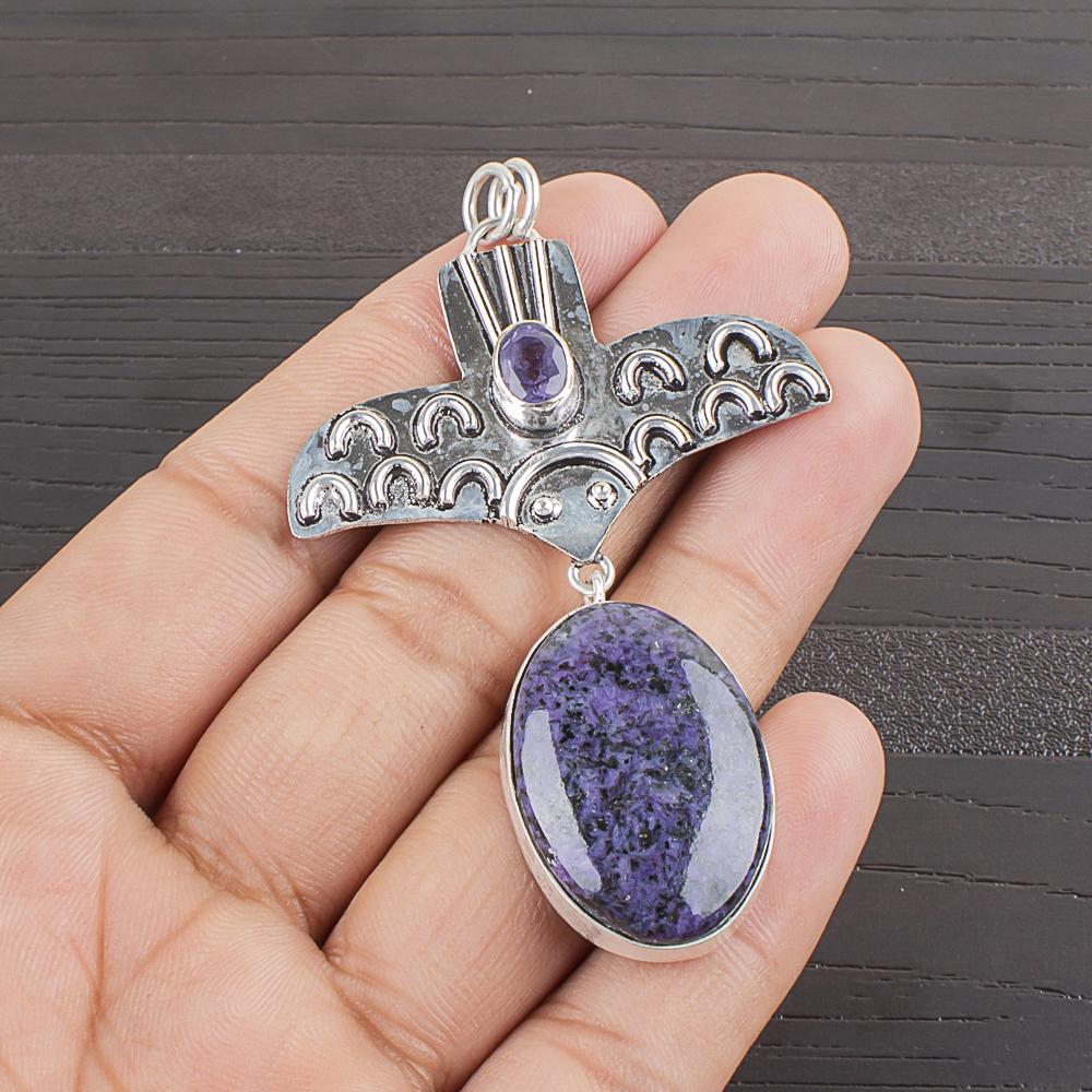 Natural Purple Charoite Gemstone 925 Sterling Silver Jewelry  Pendant 2.63  AJP-2315
