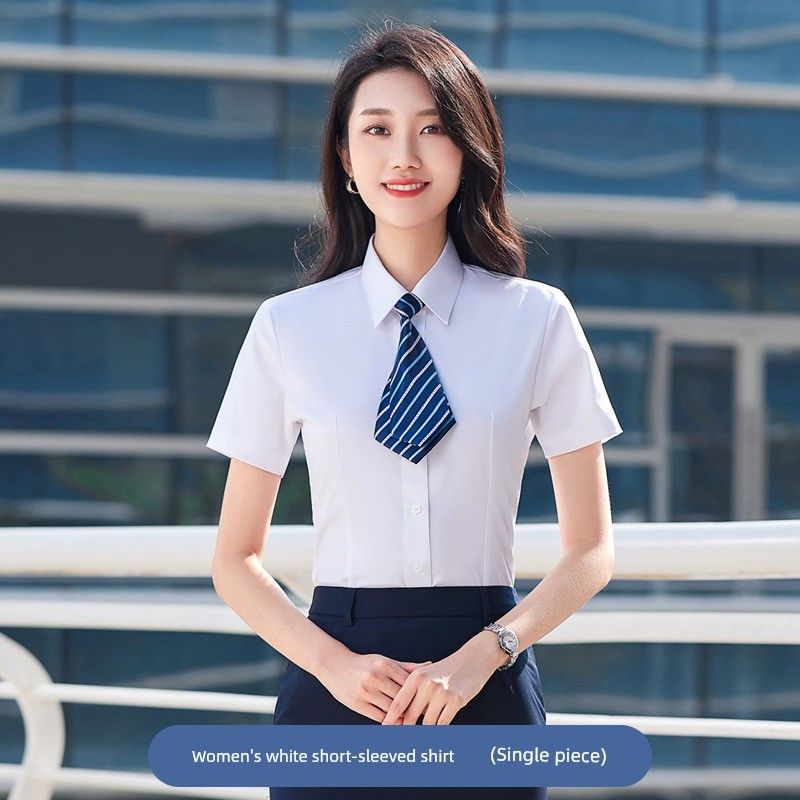 

BYD Haze Blue White Shirt Suit Women s White Short-sleeved Shirt XXXL