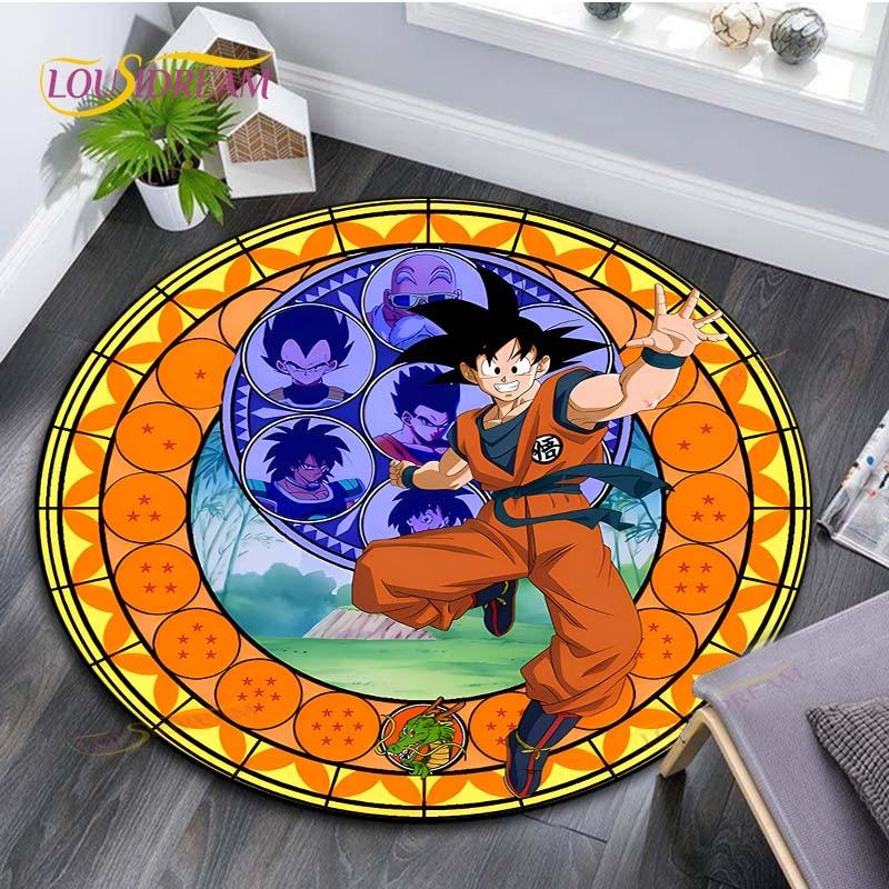 Runder Teppich für Wohnzimmer Teppiche Schlafzimmer Kinder Teppich Badezimmermatte 3D Dragon Ball Goku Druck Bodenmatte Kinderzimmer Teppich