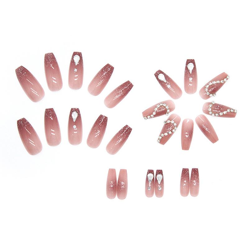 24 Pcs Treasure Wear Nail Glazed Water Drop Diamond Chain Love Fairy Nail Art Long Diamond Wear Nail Finished Nail