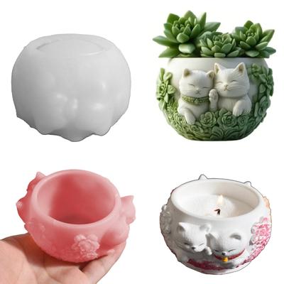 Creative Cat Design Silicone Flower Pot Mold For Jewelry Container Candle Cup Making And DIY Handmade Crafts