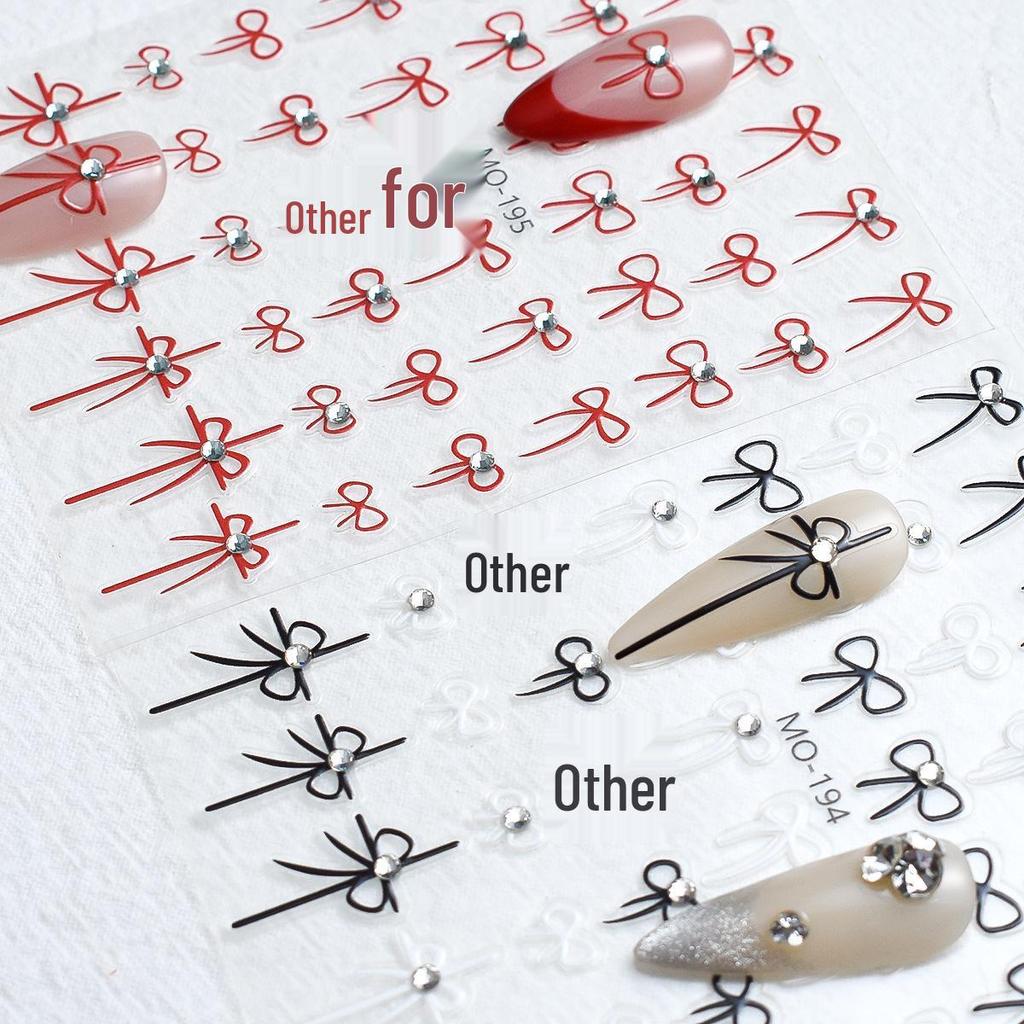 3D Crystal Bow Nail Stickers: Cute Black & White Self-Adhesive Embossed Decals