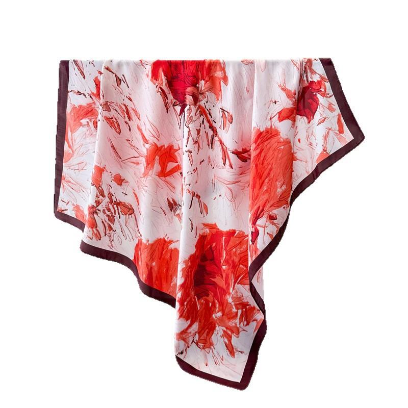 Temperament Literary Simulation Silk Printing Large Square Scarf Silk Scarf Shawl Headscarf Beach Scarf Neck Protection Scarf Women