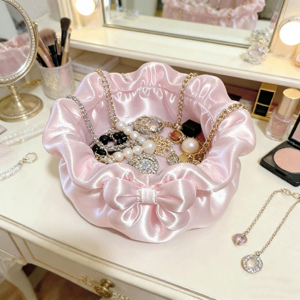 Petal-Shaped Bow Decorative Boxes 3D Printed Satin Finish Desktop Organizers Cute Sweet Desktop Storage for Jewelry & Stationery