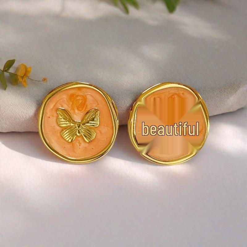 French Enamel Drip Oil Earrings: Stainless Steel, Irregular, Titanium Women's Luxury