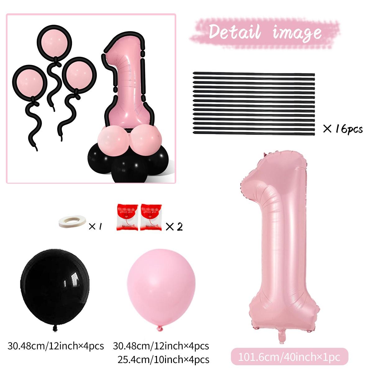 

40 inch light pink digital balloons 1-9 with black long balloons cartoon style border for birthday and graduation decoration Other