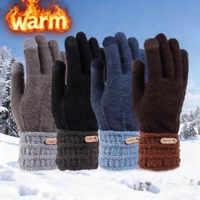 Winter Unisex Touchscreen Cotton Gloves Thick Knitted Fleece Lined Warm Cold Proof Gloves for Northeast Winter Outdoor Cycling