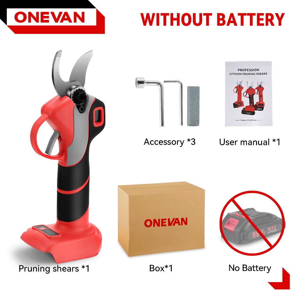ONEVAN 30mm 4Gears Brushless Electric Pruning Shears Cordless Rechargeable Fruit Tree Bonsai Pruning For Makita 18V Battery Pin