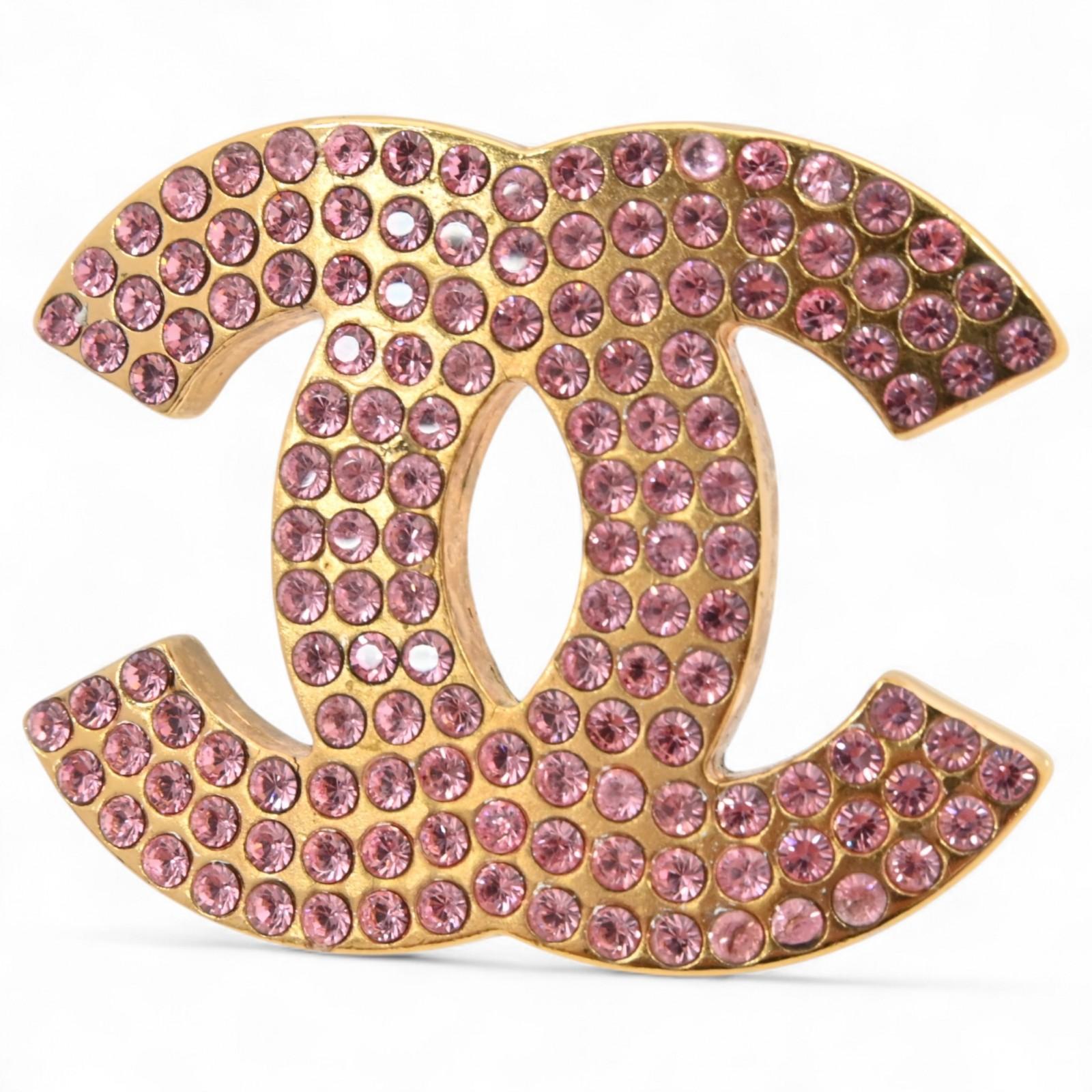 

Auth Chanel Coco Mark Rhinestone Brooch Pink ch8740zn