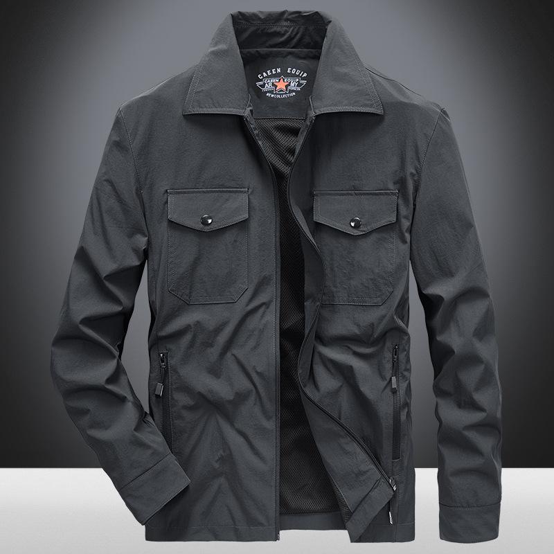 

Мужская весенне-осенняя свободная куртка с лацканами и множеством карманов, повседневное модное универсальное тонкое пальто для мужчин 2XL