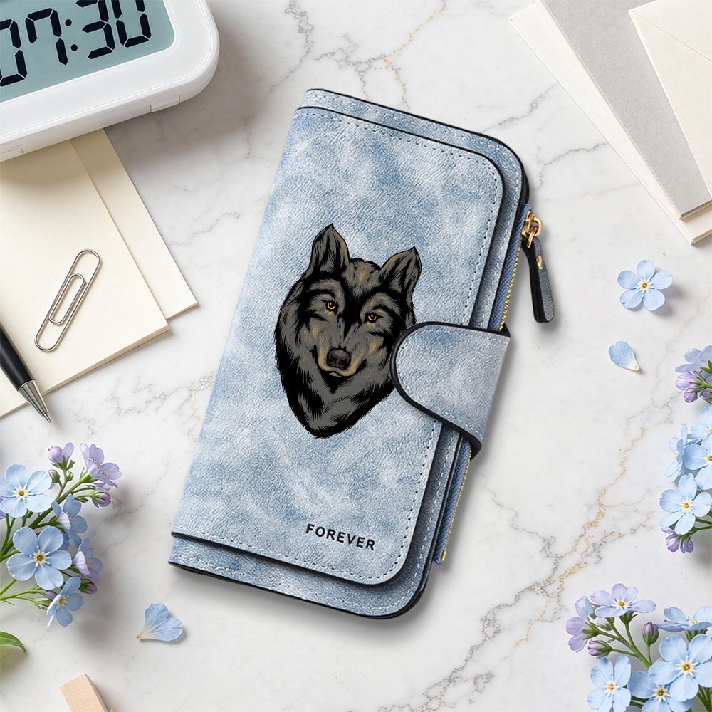 Stylish Wolf Pattern Long Wallet Forever Printed Large Capacity Card Cash Holder Purse