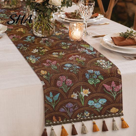 Elegante Runner per Tavola da Pranzo Runner Floreale Jacquard, Vintage con Bordi con Frange, Stile Classico Rustico per Matrimonio Decorazioni Baby Shower Affascinante