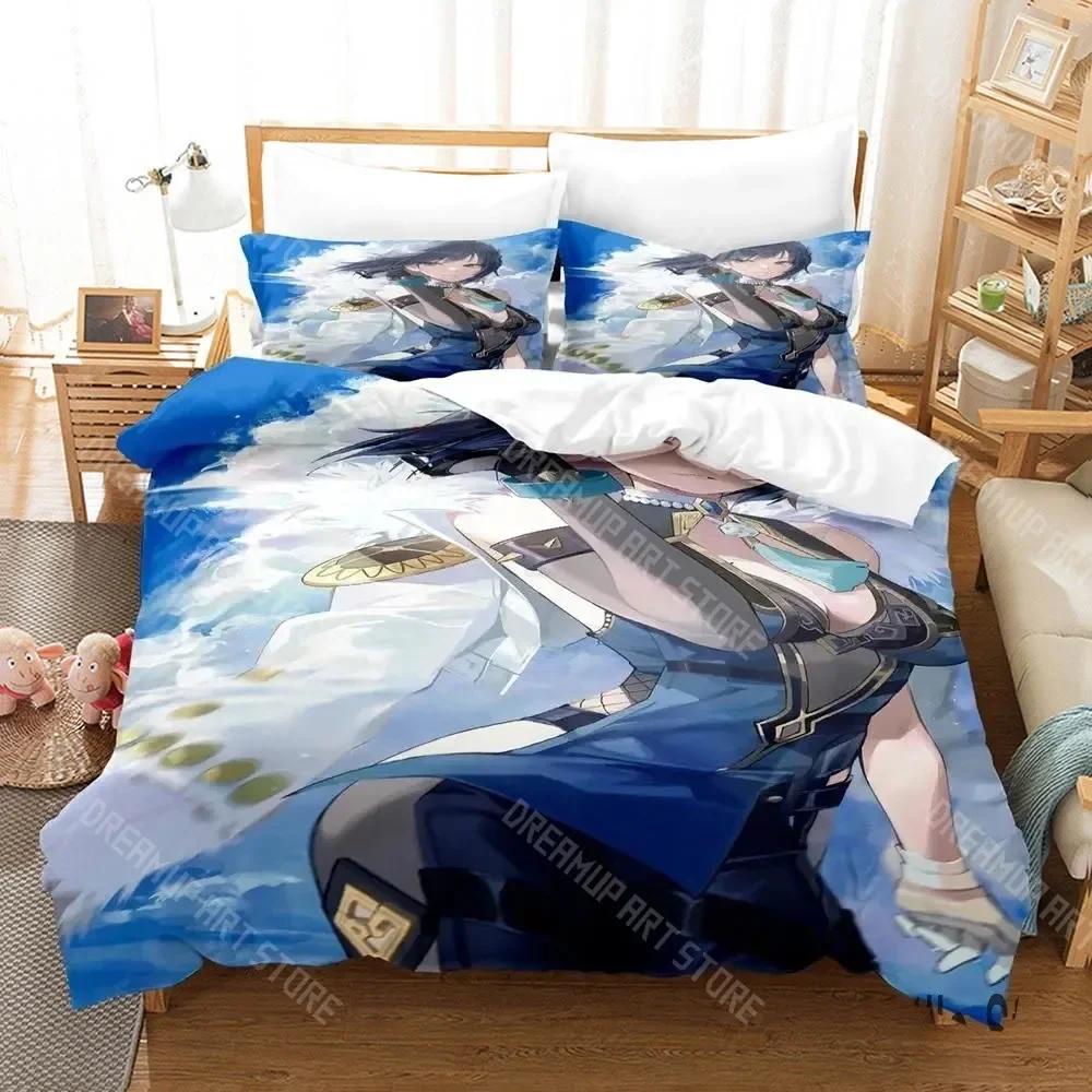3D Print Anime Game Yelan Genshin Impact Bedding Set Boys Girls Twin Queen King Size Duvet Cover Pillowcase Bed Boys Adult