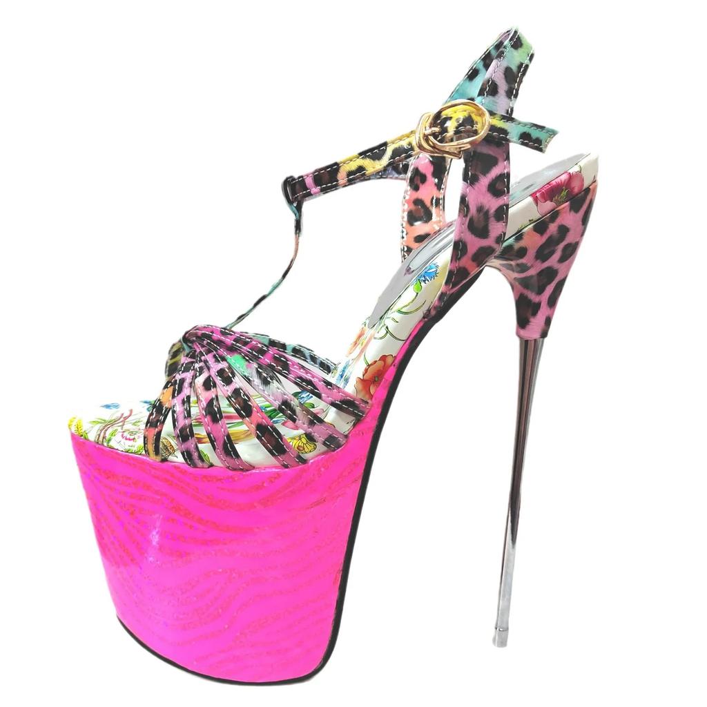 Fashion Women Shine Electroplated Heel Sandals Pole Dance Shoes Sexy Stripper Nightclub High Heels 19CM Exotic Models Shows