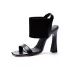 Fashion Sandals Women 2024 Summer New Casual Pure Black Elastic Band Super High Heel Square Head Thick Heel Back Hollow Women's Sandals