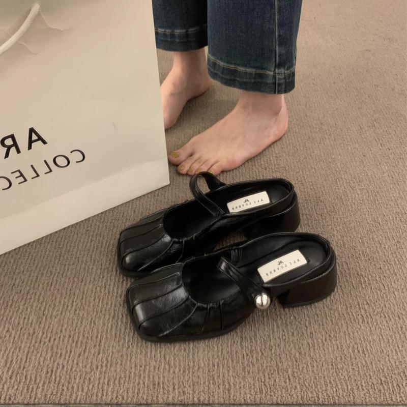 Französische High-End Silber Tasche Kopf Halbschuhe Damen Oberbekleidung Frühling und Sommer neu faule Ein-Pedal Dicke Ferse Einzelne Schuhe