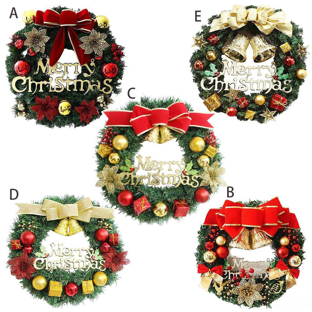 Elegant 30CM With Bow Artificial Pine Door Hanging Rattan Ornament Christmas Wreath Pendant Garland