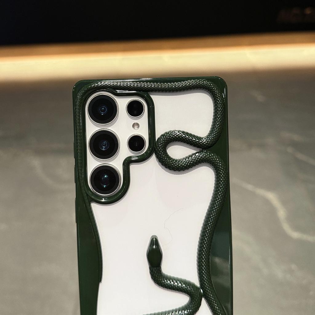 3D Snake Design Hollow Phone Cover For Samsung S25 Ultra S24 S23 FE S22 A56 A36 A16 A06 A55 A26 A15 Plating Shockproof Soft Silicone Bumper Case