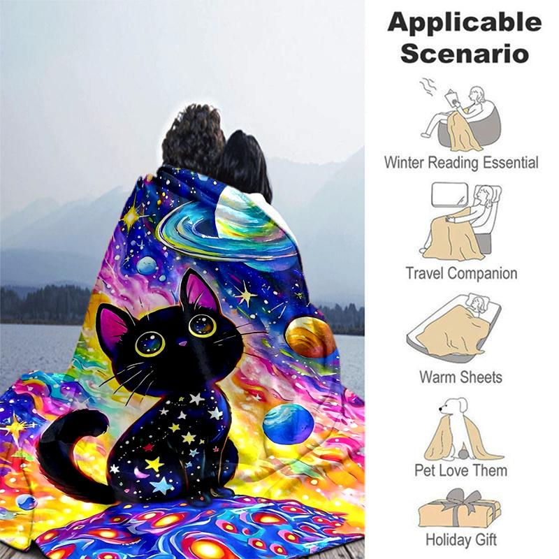 1pc Cosmic Cats Art Blanket  Home Decor, Gift Idea, Suitable for All Seasons,Living Room, Travel, Camping, Car Blankets