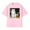 Fun Persian Cat Retro TShirt Smoking and Drinking Unisex Short Sleeve Casual Cool and Stylish Unisexs and Womens TShirt